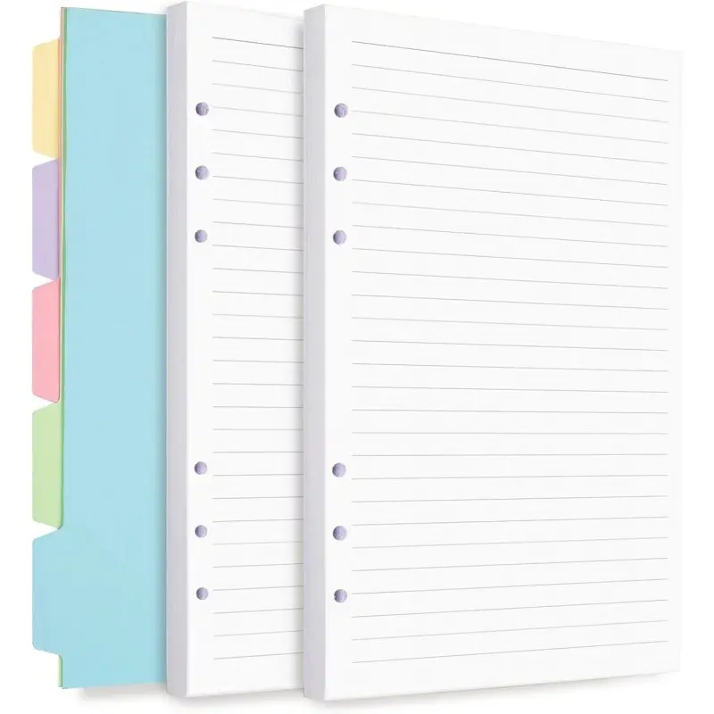 A6 Binder Planner Inserts, 270 Pages Lined Paper, 6-Ring Loose Leaf, 5 Binder Dividers, Refillable Notepad for Daily Planning & Journaling, Day Planner