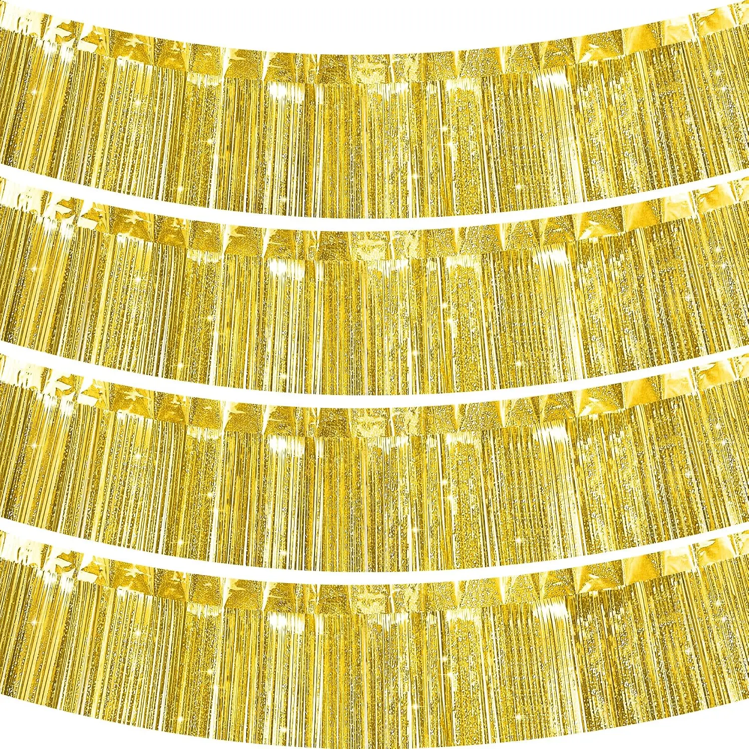 4 Packs Metallic Plastic Glitter Fringe Tinsel Garlands - 12x10 ft Synthetic Foil Banners Streamers, Festive Wall Decor for Happy Birthday, Graduation Parties, Weddings (40 in)