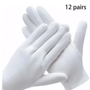 12 Pairs White Cotton Gloves,for Cotton Gloves for Eczema ,Cotton Gloves for Dry Hands ,Moisturizing Gloves , Inspection Gloves , Coin Handling and Jewelry Inspection Gloves,White Gloves for Women & Men