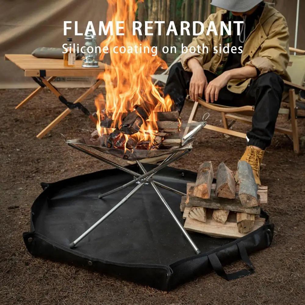 Fire Pit Fireproof Mat Hexagonal Foldable Firewood Bag Ember Mat Heat Resistant Fireproof Pad With Hanger Ear For Camping BBQ
