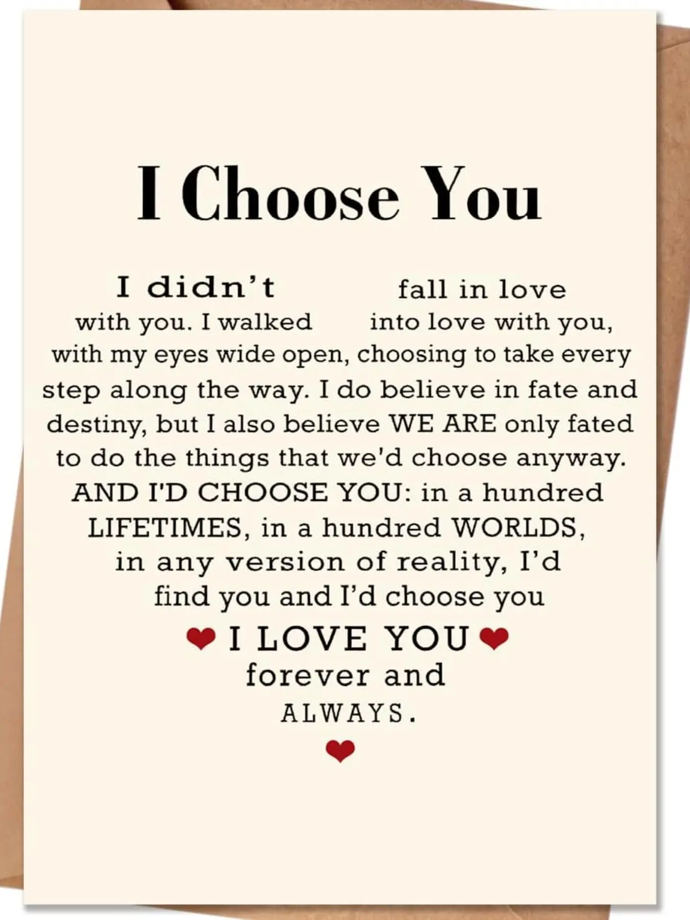 Valentine's Day Gift Card, Romantic Message for Partner, Perfect Present for Husband Wife Boyfriend Girlfriend, I Choose You Design