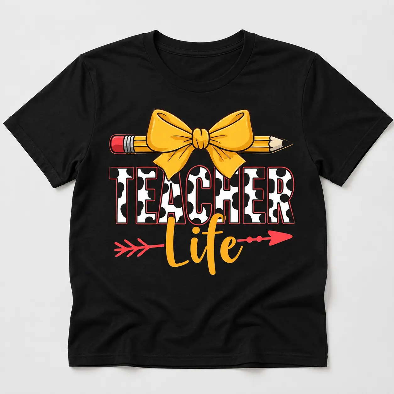 Teacher Life Shirt, Teacher Pencil Coquette Bow T-Shirt, Kindergarten Teacher Tee, Teacher School Crew Short Sleeve Shirts, Back To School Gift