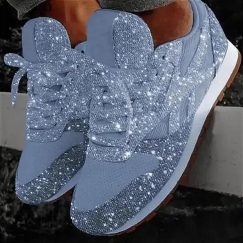 Women's 2026 Trend Glitter Vulcanized Chunky Height-Increase Sneakers, Black Sports Running Training Shoes