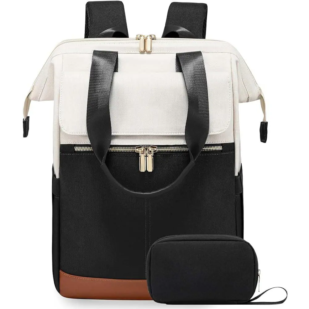 New Multi-Functional Simple Cross-Border Women's Travel Laptop Bag, Large Capacity Cream Color Backpack, Laptop Daypack, Stylish and Practical Design