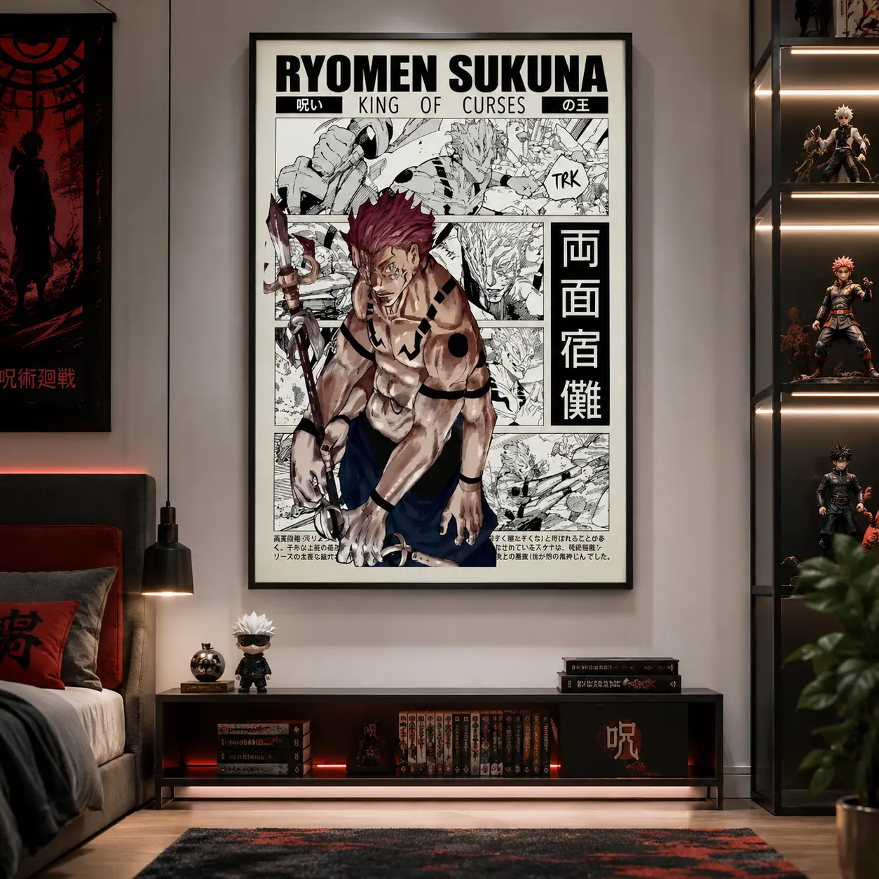 Ryomen Sukuna Jujutsu Kaisen Anime Canvas Artwork - Manga Print Wall Decor, Otaku Gift for Bedroom, Gaming Room Aesthetic Setup JJK Wall Art, Dark Anime Poster, Japanese Anime Room Decor, Gift for Anime Fans, Unframed Canvas Print