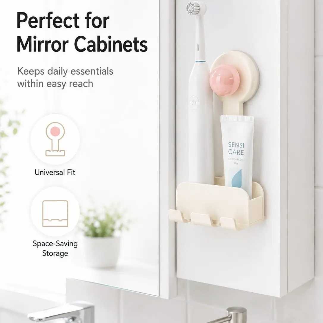 New Dopamine Suction Cup Toothbrush Holder, Bathroom Storage Rack, Wall-Mounted Electric Toothbrush Organizer, Creative Design