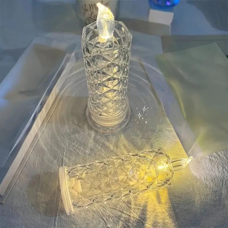 LED Flameless Candle Light, Battery Required Artificial Crystal Candle Light, LED Candle Lamp, Decorative LED Light for Home Party, Wedding, Birthday, Festival