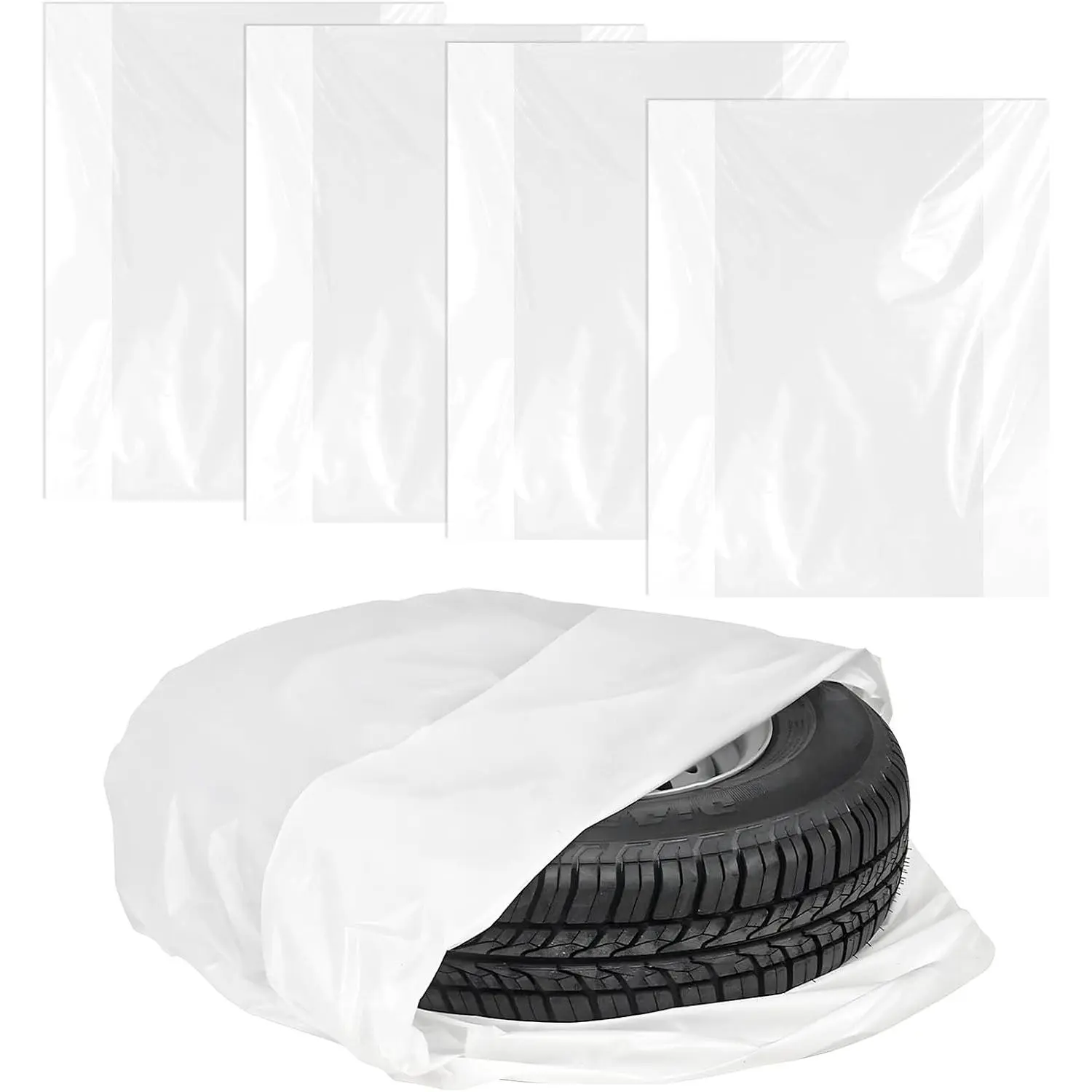 4 count Extra-Large Tire Covers, 42.9"×38.2" -Resistant HDPE Plastic  Tire Protective Cover,   &  Tyre Storage Bag for