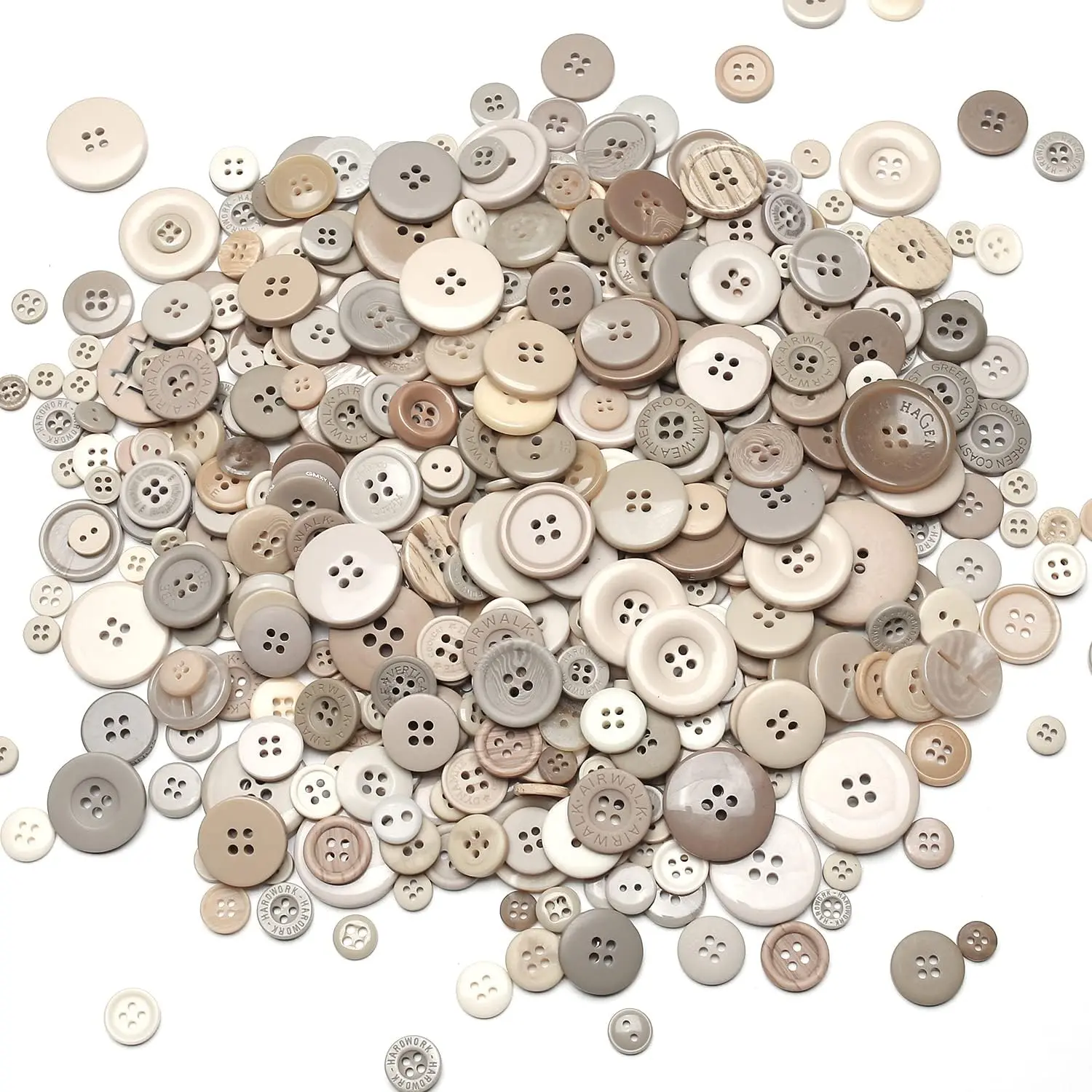 About 330  Buttons of Various Specifications,  Buttons, Sewing DIY Handicraft Buttons, Hand-Painted Decorative Buttons Beige Series