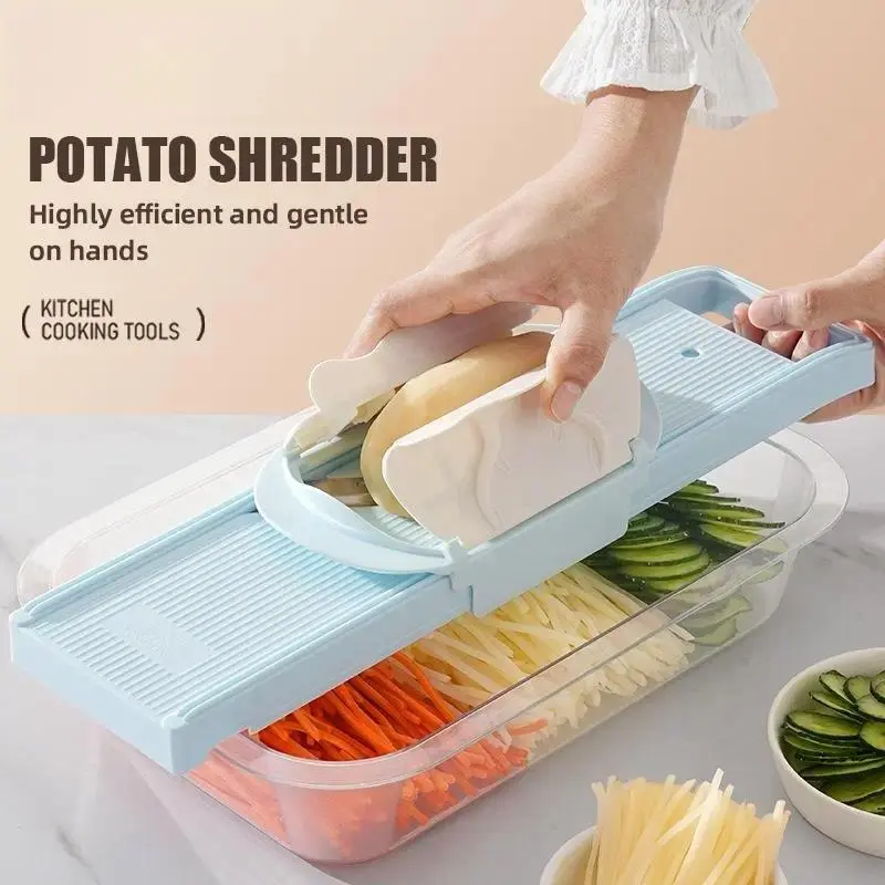 2-in-1 Multi-Function Handheld Slicer and Shredder, Veggie Slicer, Vegetable Cutting Slicer, suitable for various vegetables and meats. Features two adjustable blades, easy to clean, ideal for both home and commercial use.