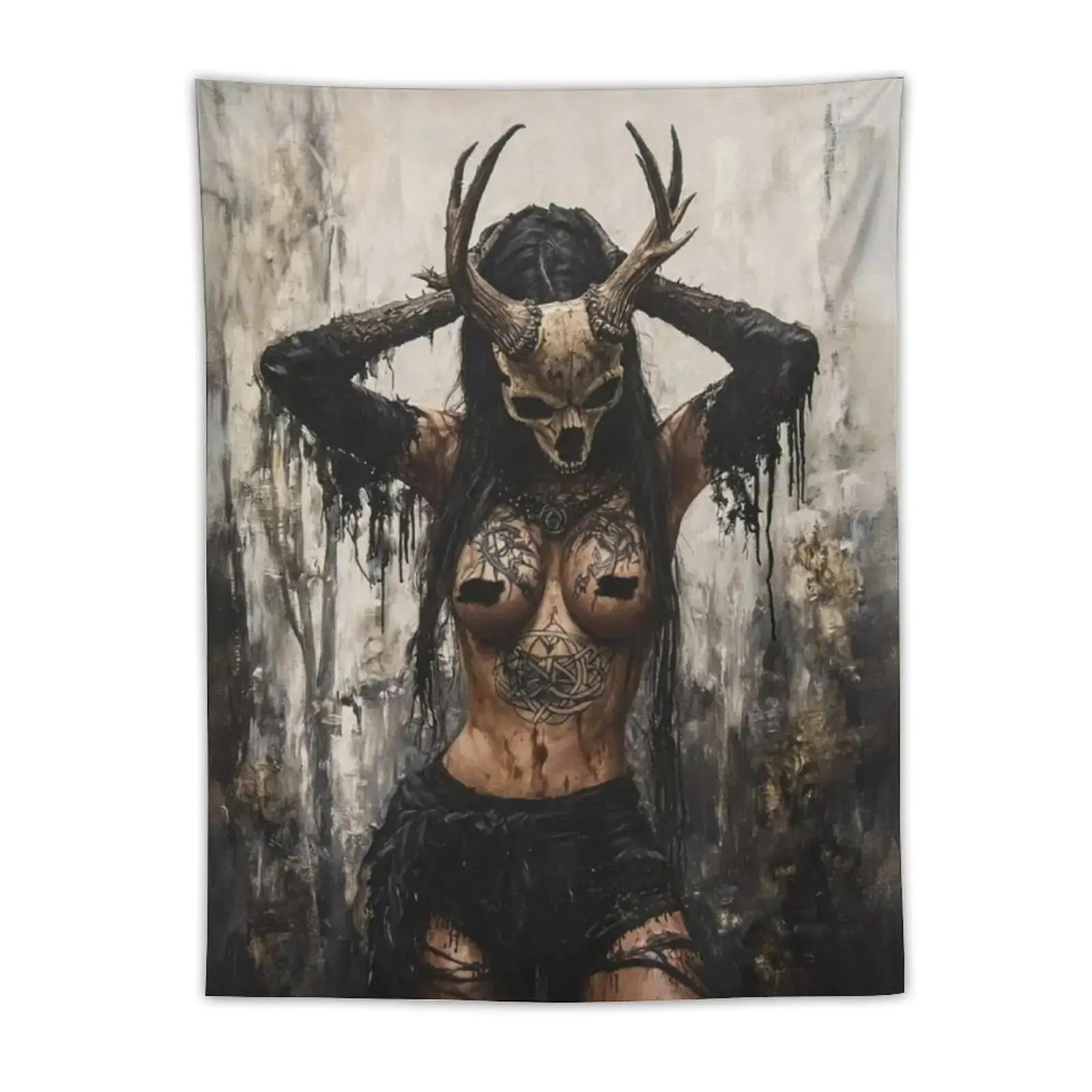 Dark Academia Wall Tapestry Gothic Deer Goddess Banner Aesthetic BookTok Fantasy Reading Nook Backdrop Moody Room Decor for Book Lovers