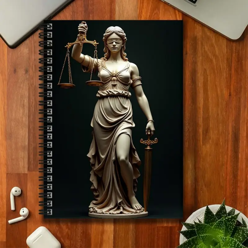 A spiral-bound notebook with a goddess of justice theme, Journaling notebooks, the cover represents dignity and justice. Suitable for work records, study notes, diary writing