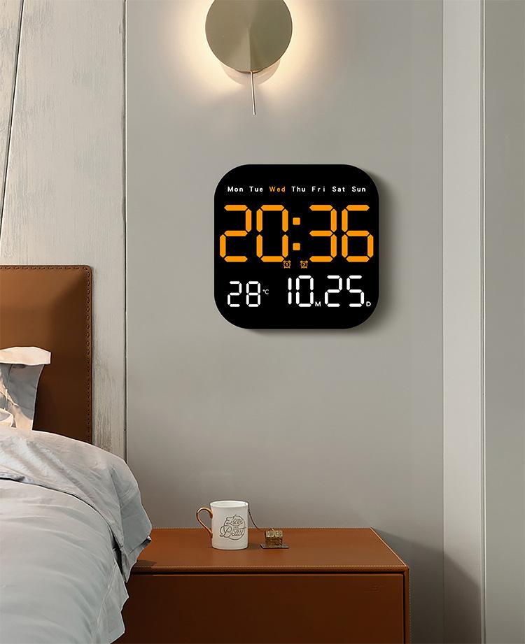 Large Display Digital LED Wall Clock Battery Operated with Temperature Date Weekday Display Adjustable Brightness Alarm Timer Modern Hanging Table Clock for Living Room Bedroom Home Decor