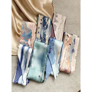 7 Pcs / 1 Set Elegant French Style Polyester Scarf Set, 7 Pieces, Suitable for Women and Girls, Vintage Hairband, Woven Ribbon, Multifunctional Accessories