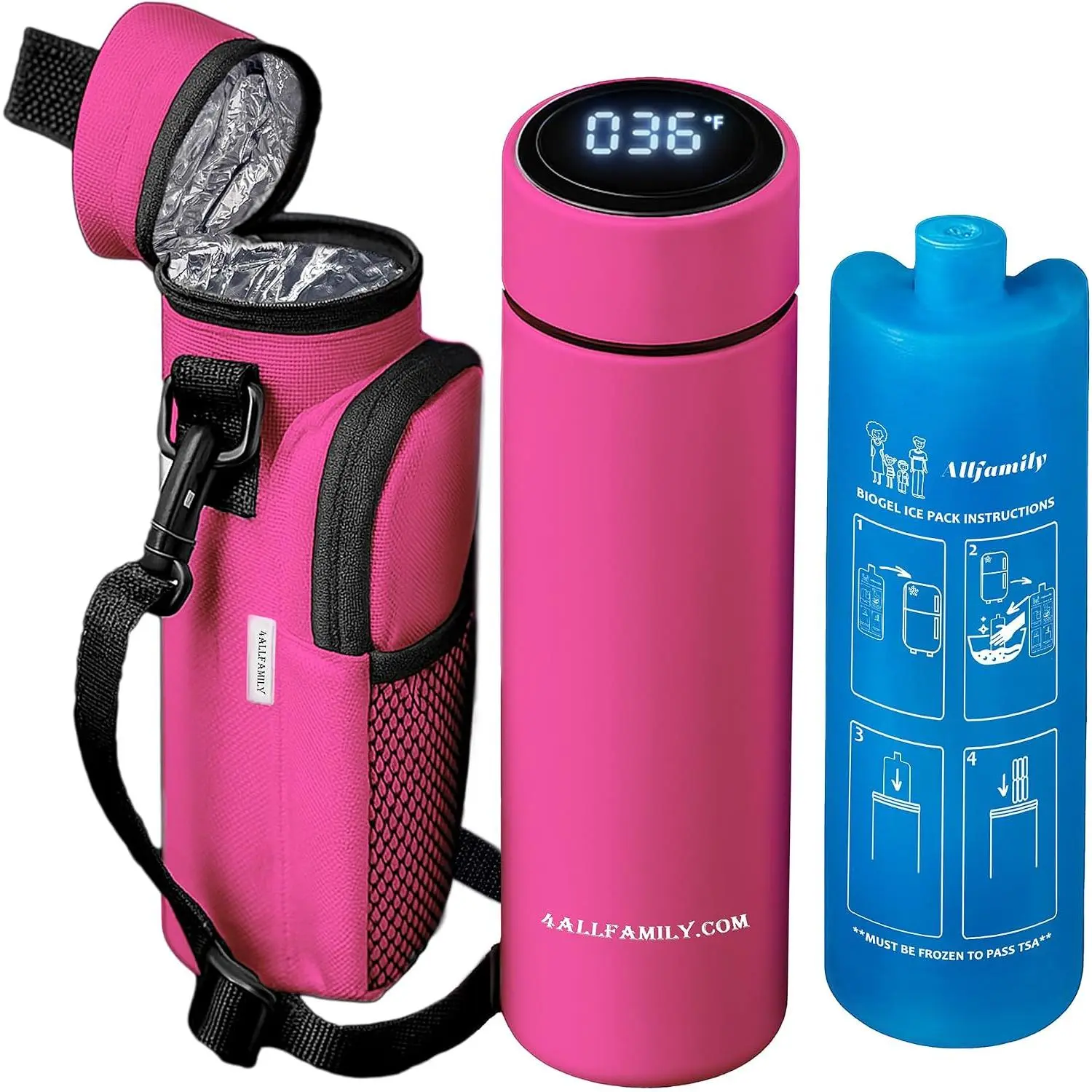 Nomad Medium Pro Insulin Travel Case - Pink, TSA-Approved Insulin Canister Bag with Lightweight Sturdy Design, Biogel Ice Pack, Temperature Display, Medication Storage, Travel Bag, Biogel Pack