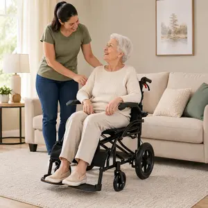 Portable Lightweight Transport Wheelchair with Hydraulic Lift  – 28.7 lbs Aluminum Frame – 180° Split Seat with Hydraulic Lift – Removable Flip-Back Armrests – Swing-Away Footrests – Dual Locking Handbra