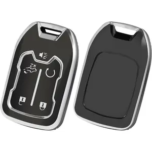Car Key Fob Cover Compatible with GMC, Key Fob Case Shell Fits for Chevy Suburban Silverado GMC Sierra Terrain Acadia 1500 2500HD 3500HD Car Accessories Smart Remote Key Holder, Silver Black
