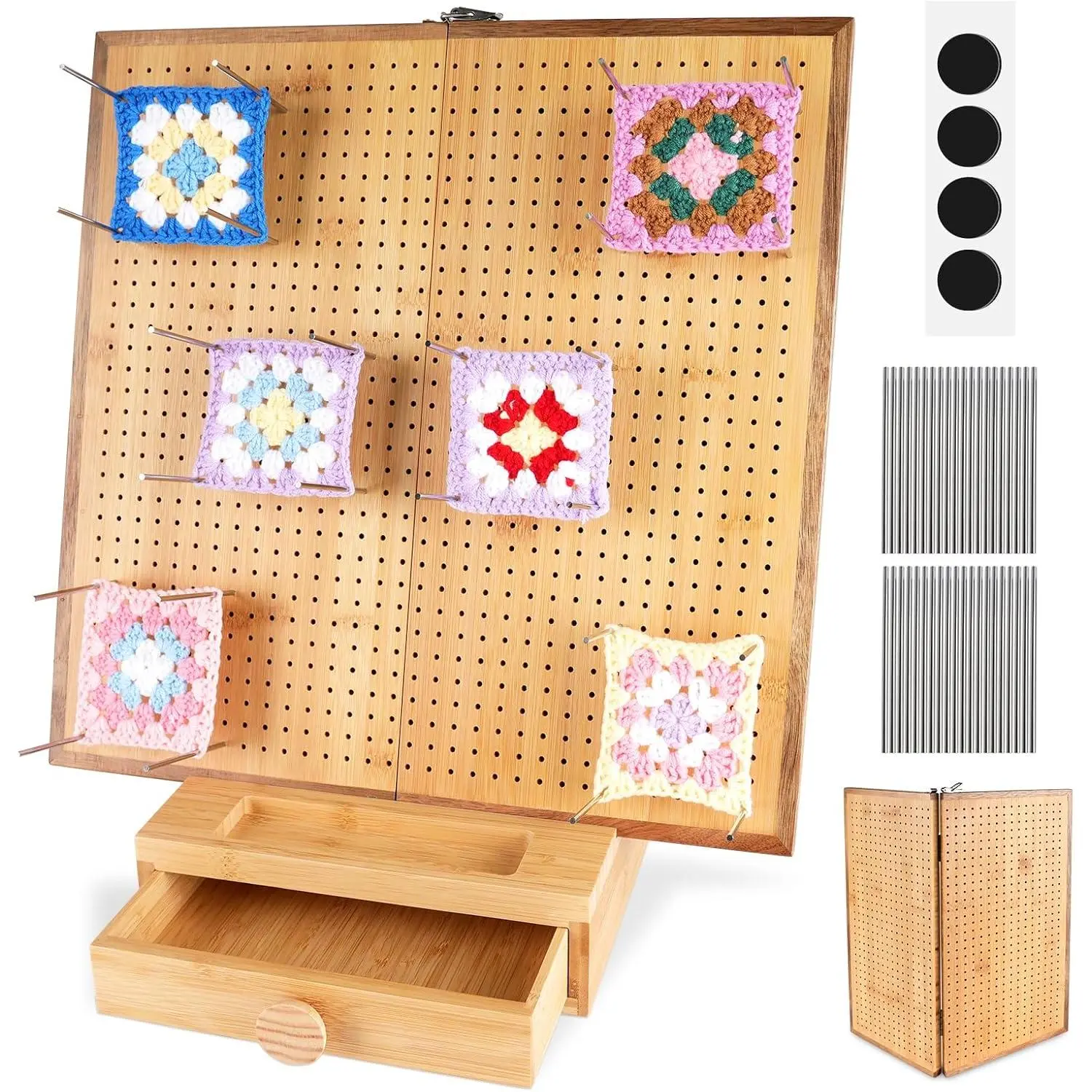 16.5" Foldable Crochet Blocking Board with 40 Pegs/Pins & Storage Case, Granny Square Blocking Boards for Crochet Projects, Crocheting Accessories Gifts for Crocheters Beginners