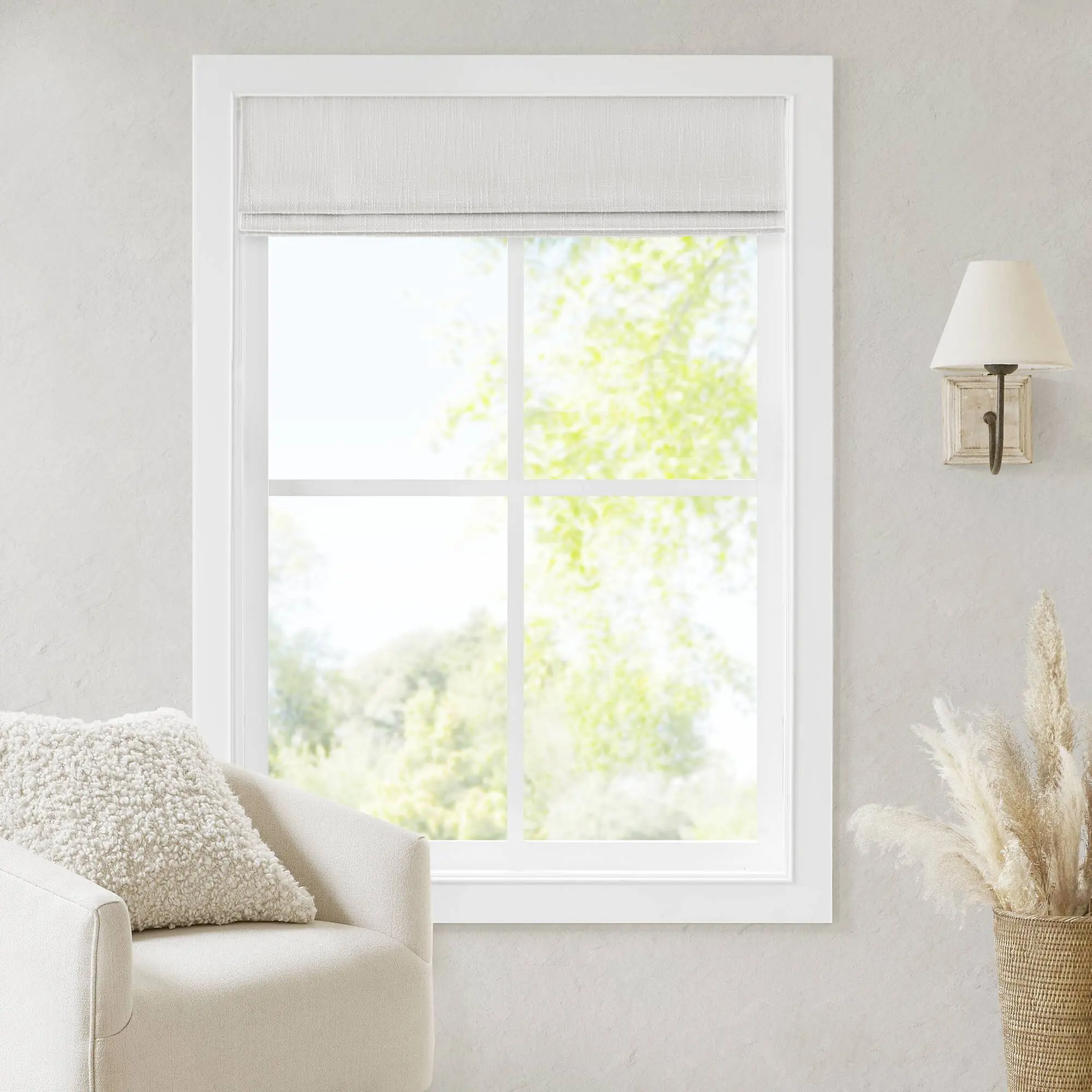 ARCH 33x64 Inch Total Blackout Cordless Roman Shade White Fabric Window Blind for Bedroom Living Room Kitchen Home Office, 1 Piece, Easy Install, Thermal Insulated, Privacy, Light Blocking, Energy Saving, Soft Fold Design, Home Furniture and