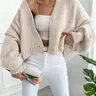 【Black Friday】Women's V Neck Lantern Sleeve Casual Loose-Fit Knitted Cardigan, Fall & Winter Fashion, Plain Color, Knitwear Tops