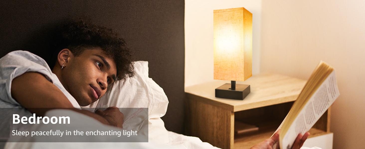 2 Pack,Small Bedside Lamp, Mini Minimalist Table Lamp with Square Flaxen Fabric Shade, 11 Inch Desk Reading Lamp for Bedroom, Living Room, Office