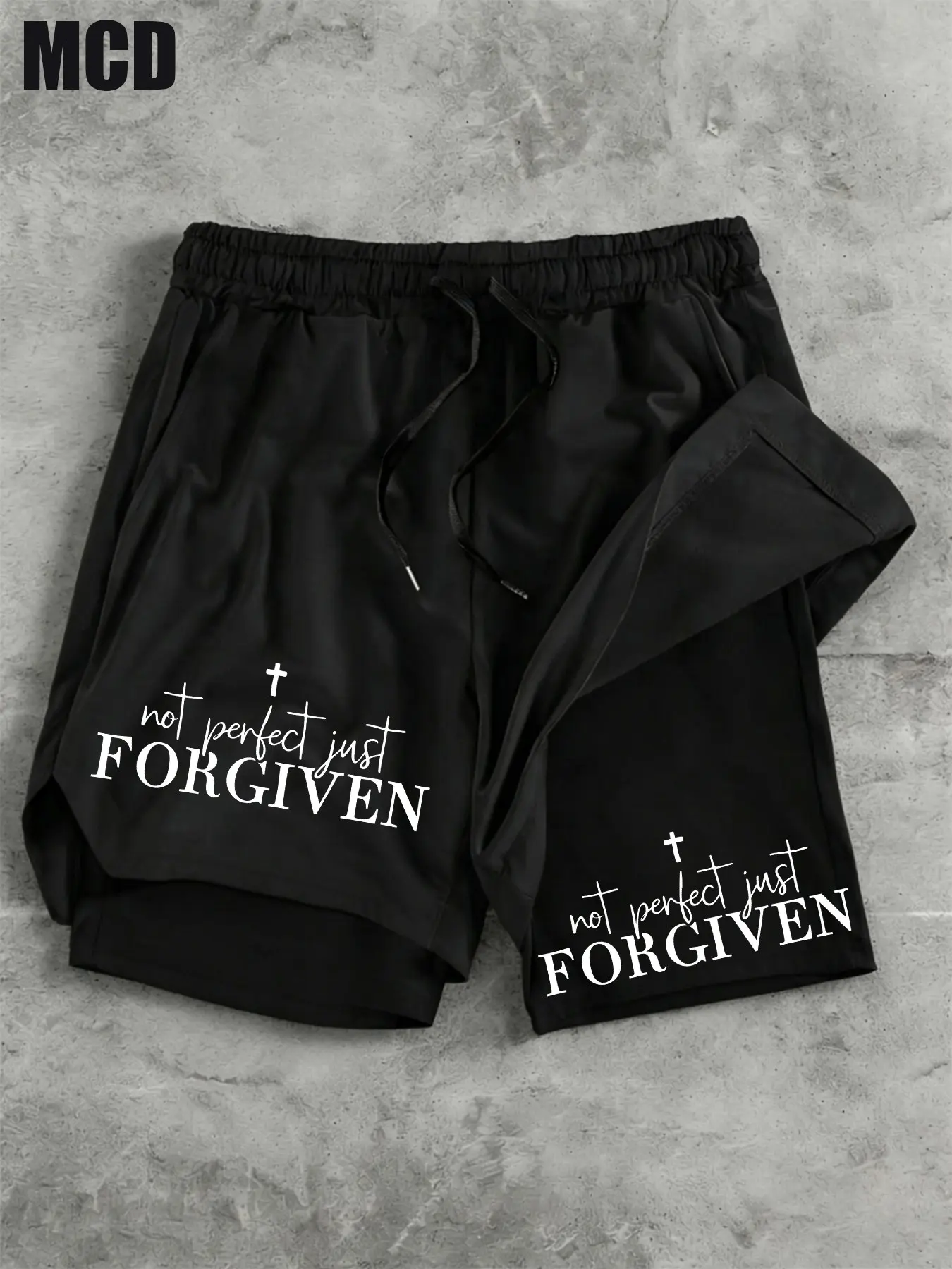 Mcd Faith Cross Graphic Workout Shorts, Unisex Elastic Waist, Pockets, Casual Summer Shorts, Religious Gift for Men Women
