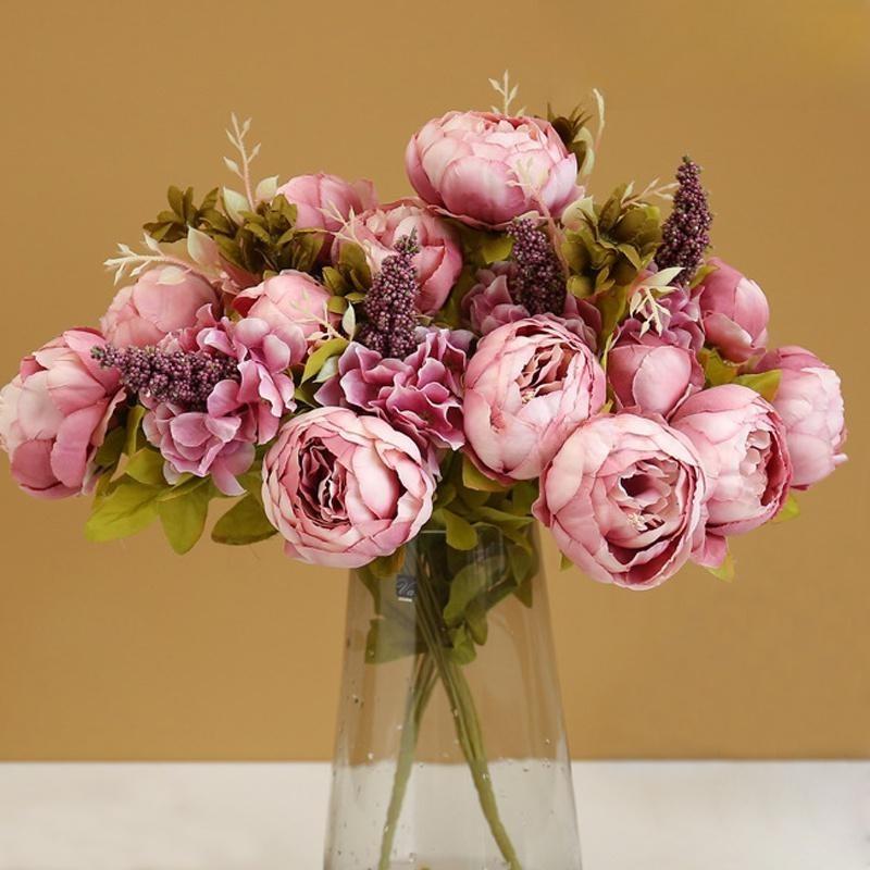 High Quality Artificial Mixed Flower Peony Hydrangea Flower Bouquet Set for Wedding Party Home Decor Christmas Halloween Table Centerpiece Living Room Dining Room Decoration Mothers Day Gift Ins Style Faux Floral Arrangement