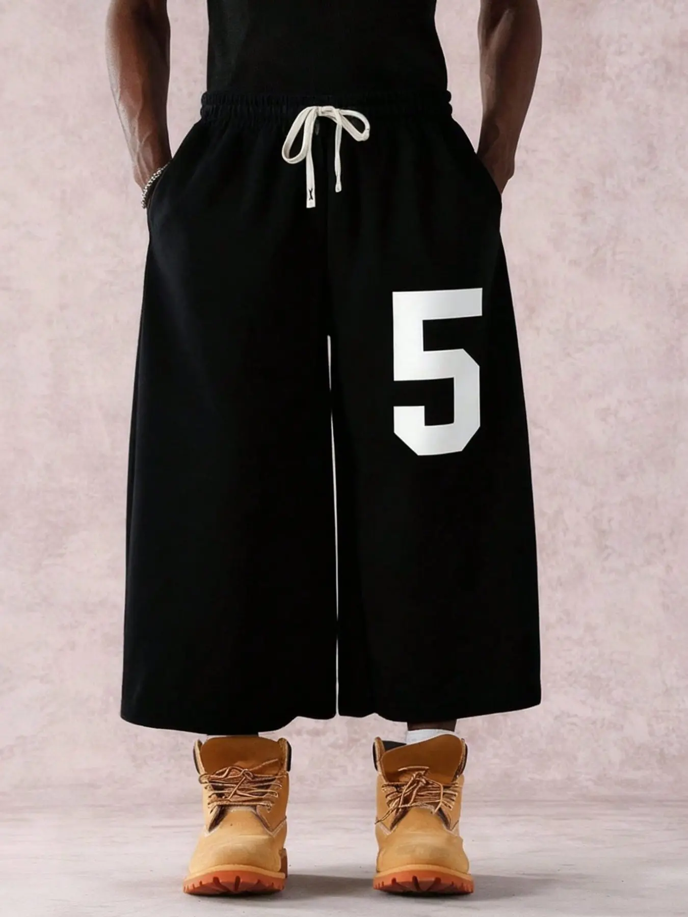 American Basketball Number 5 Wide Leg Seven-Eighths Pants, High Street Loose Fit, Soft Comfortable, Casual Outdoor Wear, Knitted Sports Pants, Athletic Casual Pants, Casual Sporty Pants