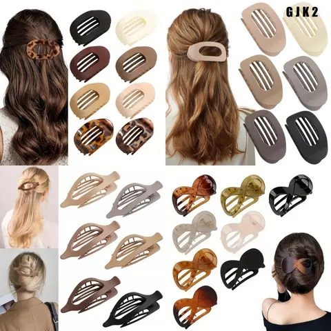 Women's Non-Slip Strong Hold Duckbill Shape Claw Clip Style Hair Accessories - Solid & Animal Print Alligator Clips for Thick, Thin Hair