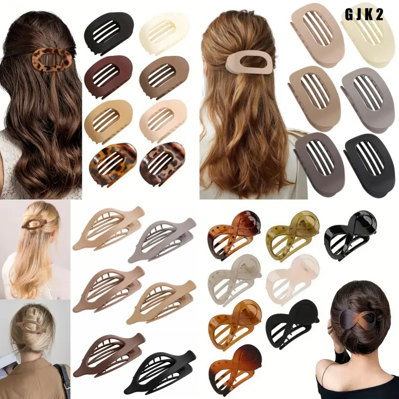 Women's Non-Slip Strong Hold Duckbill Shape Claw Clip Style Hair Accessories - Solid & Animal Print Alligator Clips for Thick, Thin Hair