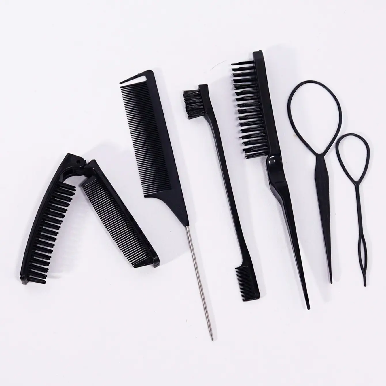 6-Piece Hair Styling Kit, Travel Folding Comb, French Braid Ring, Pointed Tail Brush, Three-Row Smoothing Brush, Edge Brush, Salon Accessories, Hair Styling Set