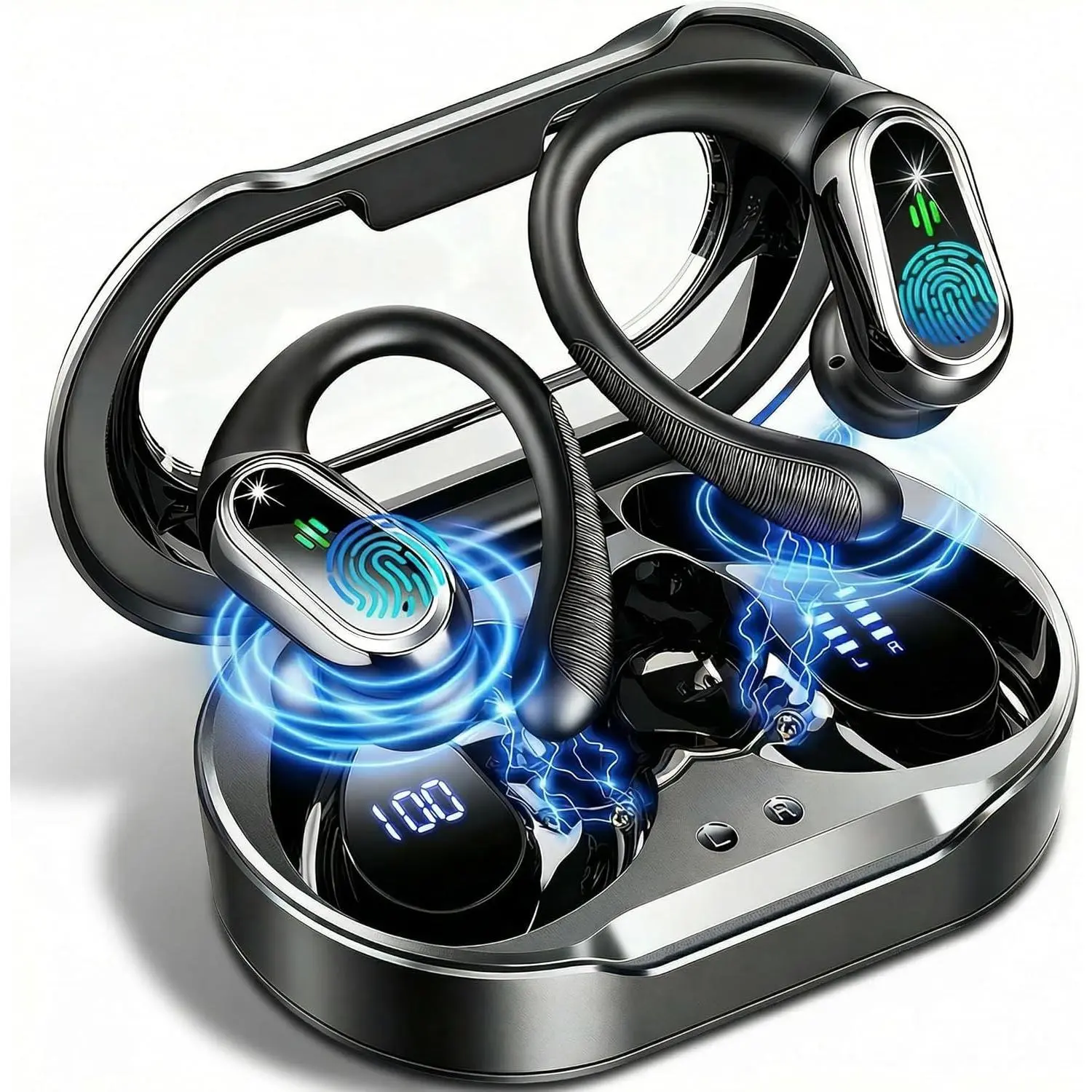 Wireless Earbuds, 2026 Bluetooth 5.4 Headphones Sport, 60Hrs HiFi Stereo Deep Bass Over-Ear buds with ENC Noise Cancelling Mic, IP7 Waterproof & LED Display Earphones with Earhooks for Workout/Running