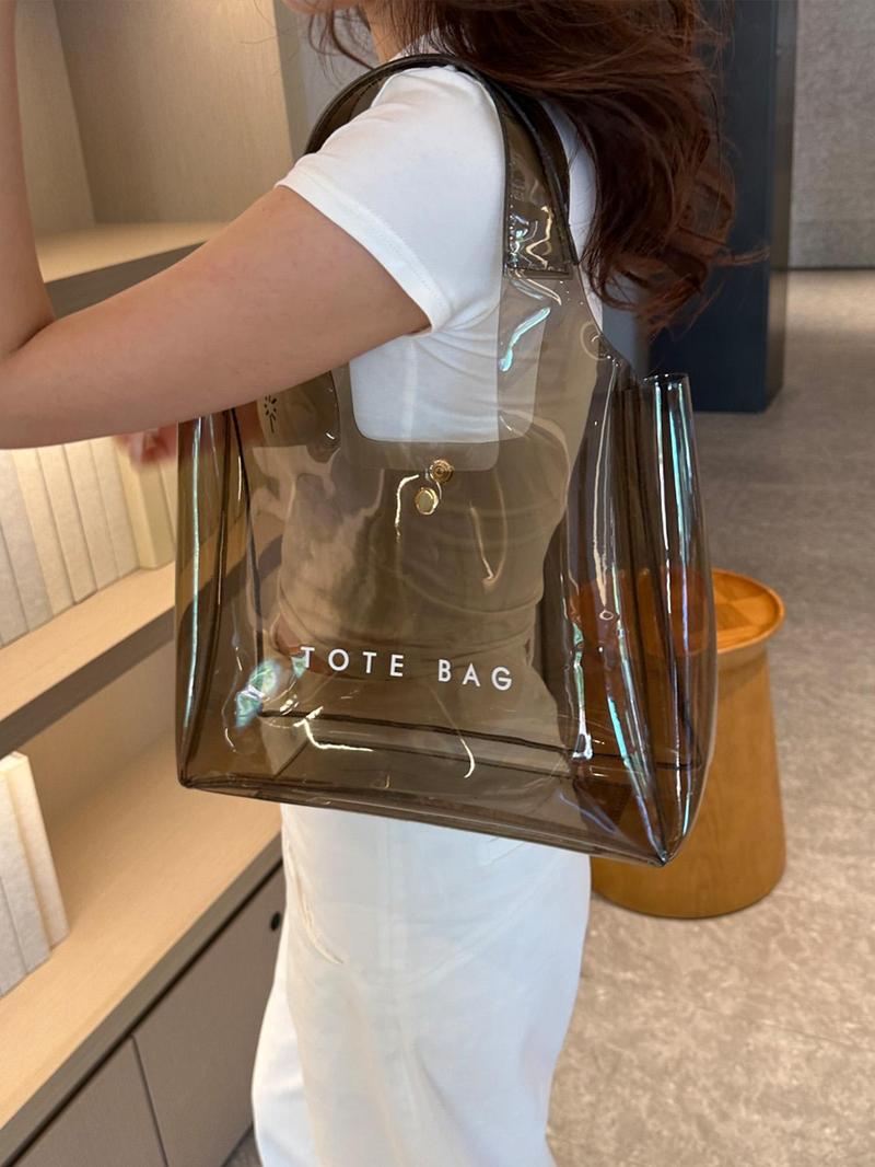 Transparent Tote Bag, Fashionable Large Capacity Shoulder Bag for Women, Casual Trendy Versatile High-quality Daily Commuting Bag, Girl Fashionable Bag