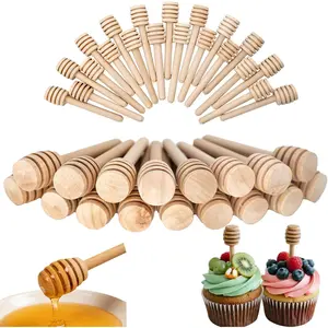 Mini Wooden Honey Dipper Stick 42Pcs 3inch Honey Stirrers Lollipop Treat Sticks for Jar Dispense Drizzle and Cake Pop