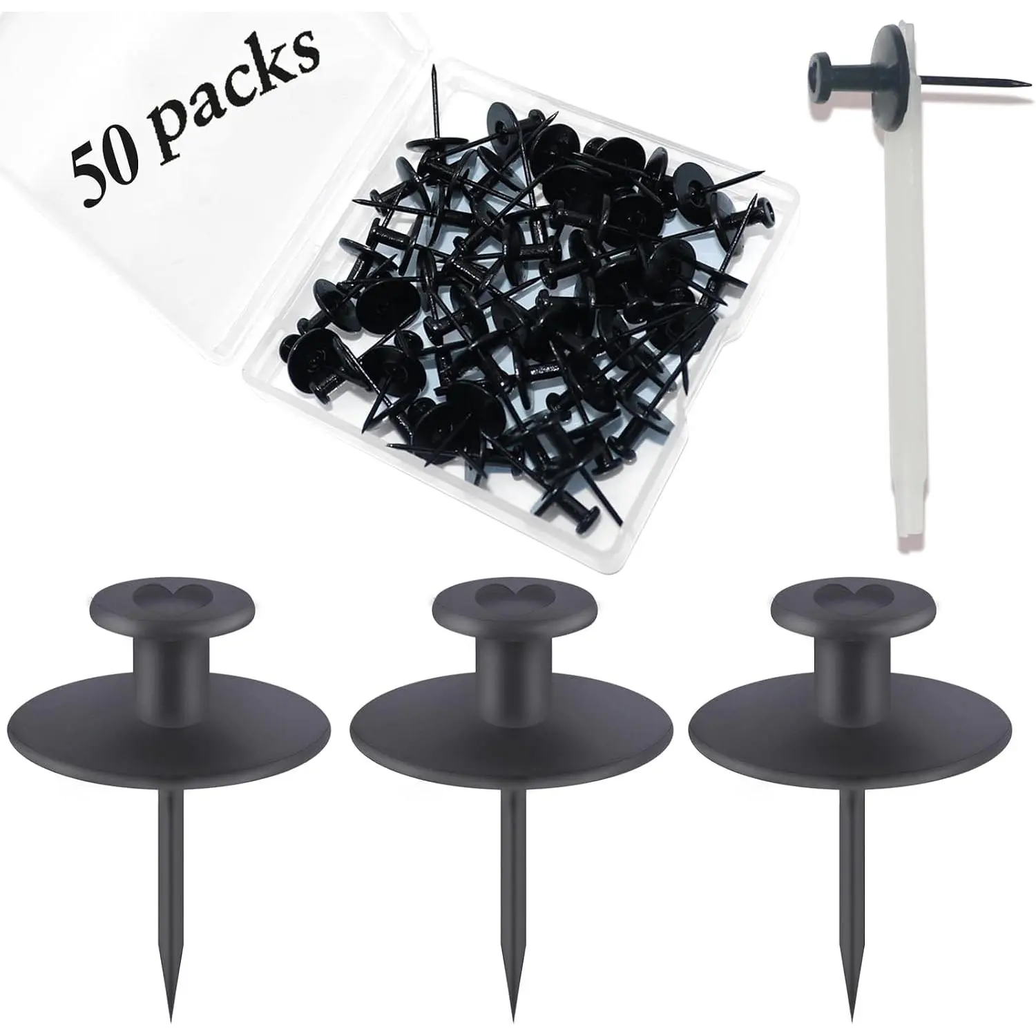 50 count Push Pins Picture Hangers Wall Hooks, Double Headed Thumb Tacks for Wall Hangings, Renter Friendly Decor Small Picture Frame Hangers for Drywall Cork Board  Office Photo Decorations(Black)