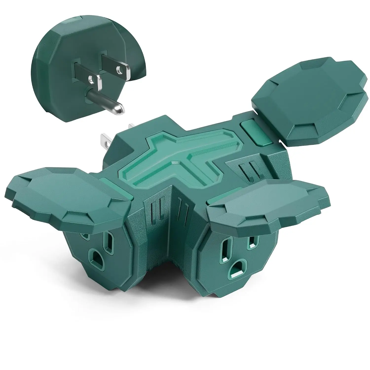Indoor Outdoor 3 Way Plug Outlet Wall Splitter Adapter with Safe Cover, Weatherproof Heavy Duty Electrical 15A Wall Multi Plug Outlet Extender for Holiday Decorations, Garden, Garage, Patio,-Green