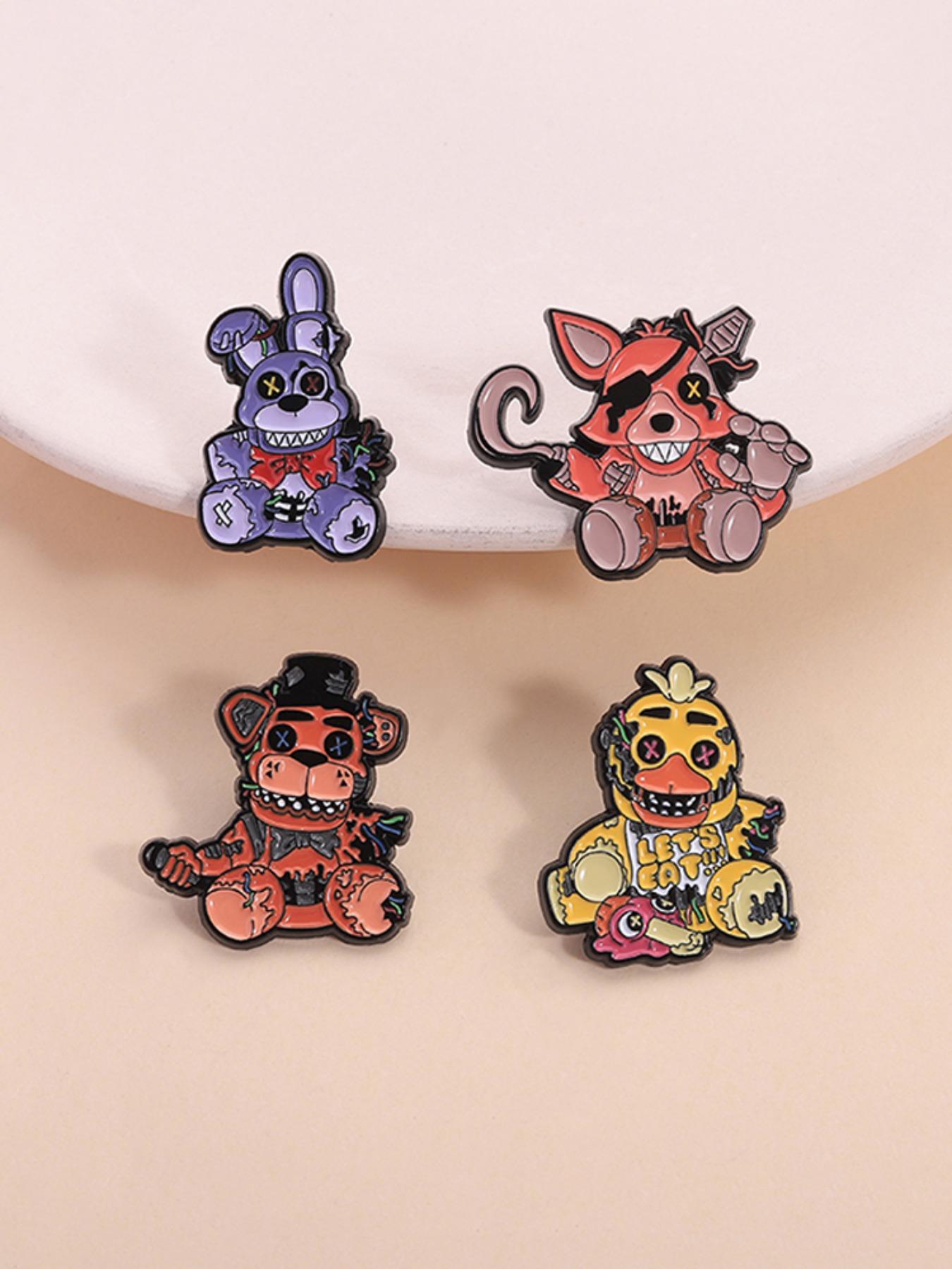 4pcs/set Five Nights at Freddy's 3 Horror Game Enamel Pins Game Characters Bonnie Freddy Chica Foxy Metal Brooches Lapel Backpack Badge Fashion Jewelry Accessories Gifts for Gamer Friends
