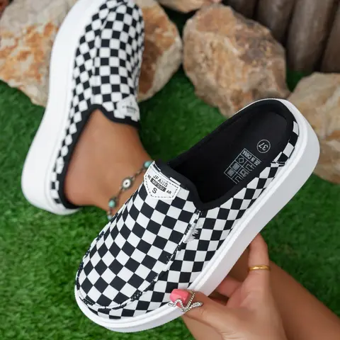 2026 New Women's Platform Mules in Brown, Black, Gray, Green, Pink, Leopard Print, Multicolor, Cream, and Black-and-White Checkerboard, Comfortable Casual Slip-On Shoes, Large Sizes Available, Suitable for School and Vacation Wear, Rubber Slip Ons