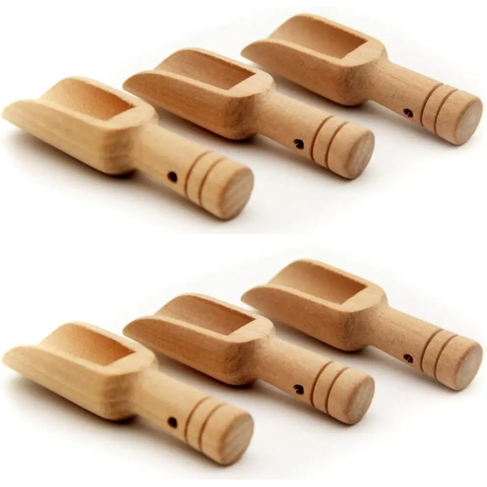 6 PCS 3 Inch Mini Wooden Scoops Multi-Purpose Small Spoons for Bath Salts, Candy, Spices, Laundry Detergent, Tea, Coffee Beans