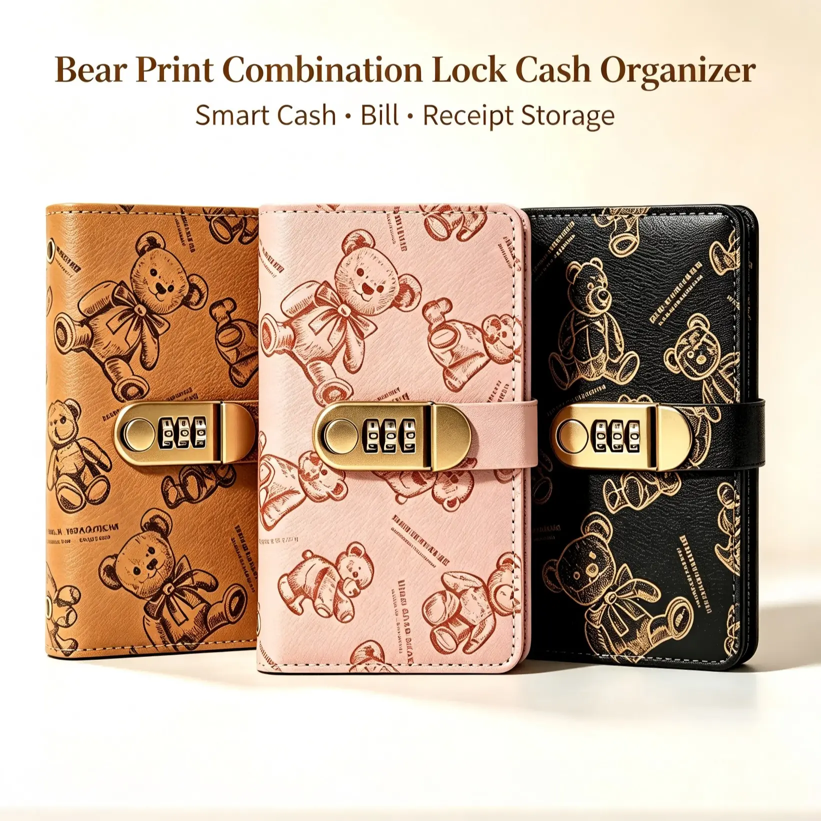 Bear Password Lock Savings Book, Bear Print Combination Lock Security Album, Currency Collection Organizer, Safe Money Storage Cash Ledger, Personal Organisers