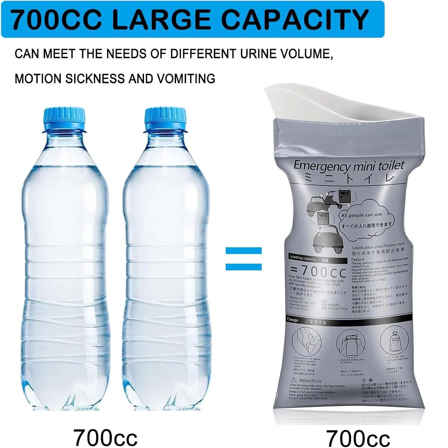 Car Toilet Emergency Urine Bag, Self-Driving Tour Travel Essential, One-Time Convenient Use, Universal for Outdoor Camping