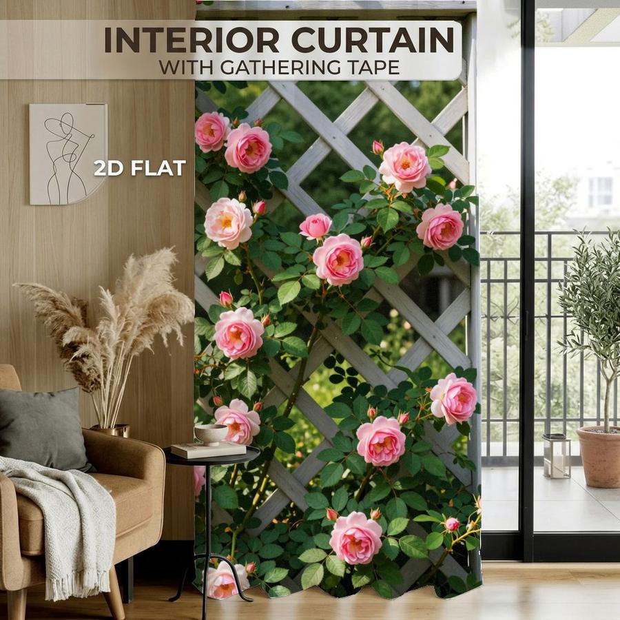 2Pcs Aesthetic Cottagecore Pink Rose Garden Trellis Sun Blocking Curtains Digital Printed Rod Pocket, Window Treatment For Bedroom Office Kitchen Living Room Study Home Decor