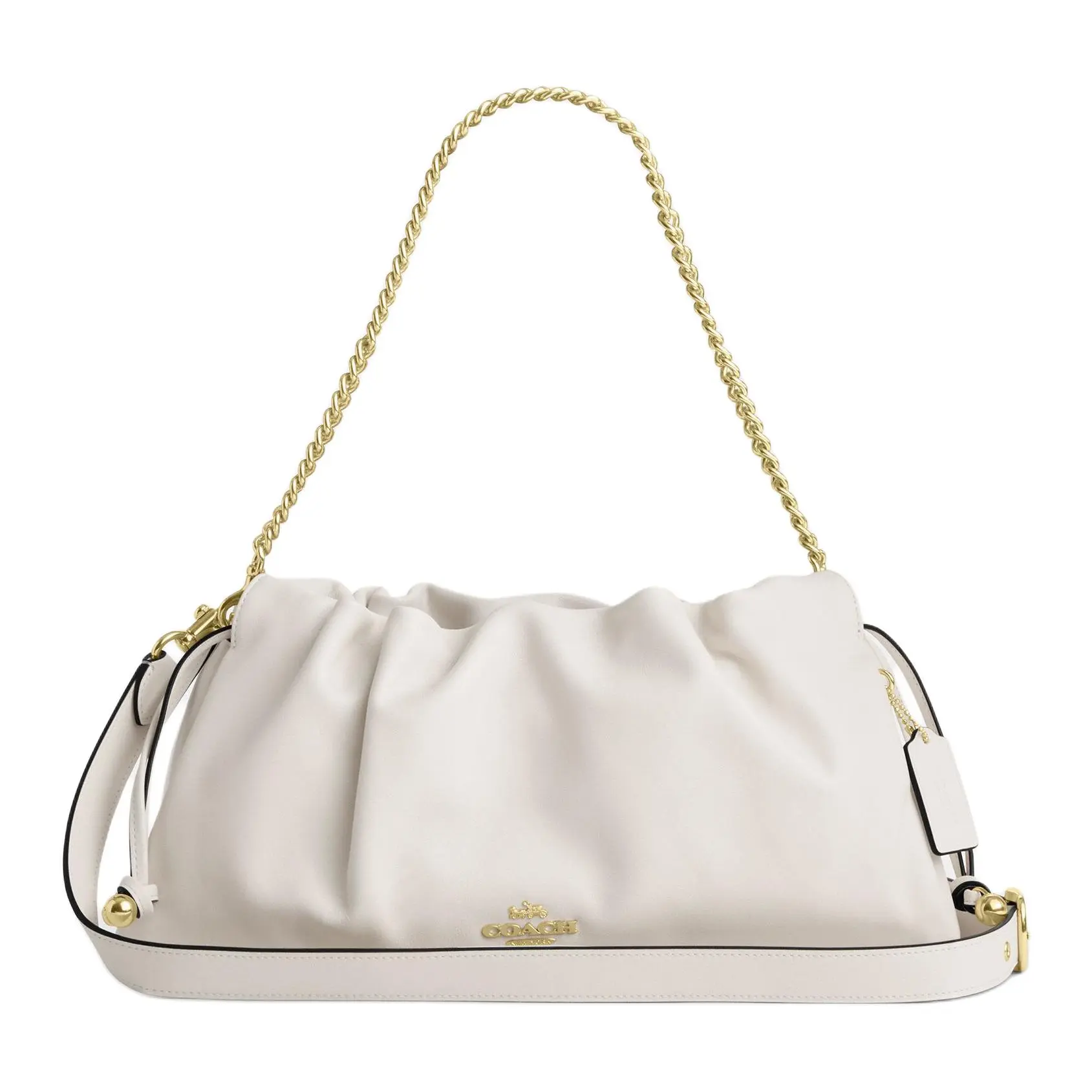 COACH Faye 38 Cloud Bag with Metal Chain Detail – Large Women’s Leather Handbag in Chalk White