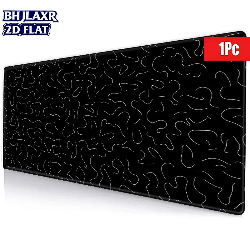 1Pc 2D Flat Full Desk Minimalist White Scribble Lines Mouse Pad, HD Digital Printing, Non-Slip Rubber Base, Stitched Edges, Modern Abstract Desk Mat, Gaming Office Mouse Pad For Laptop Computer Desktop Decor