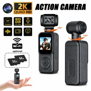 2k HD Pocket Pov Vlogging Camera, 180° Rotatable Lens, Mini Handheld Action Body Camera, Free 64GB SD Card, Ideal for Travel Gifts