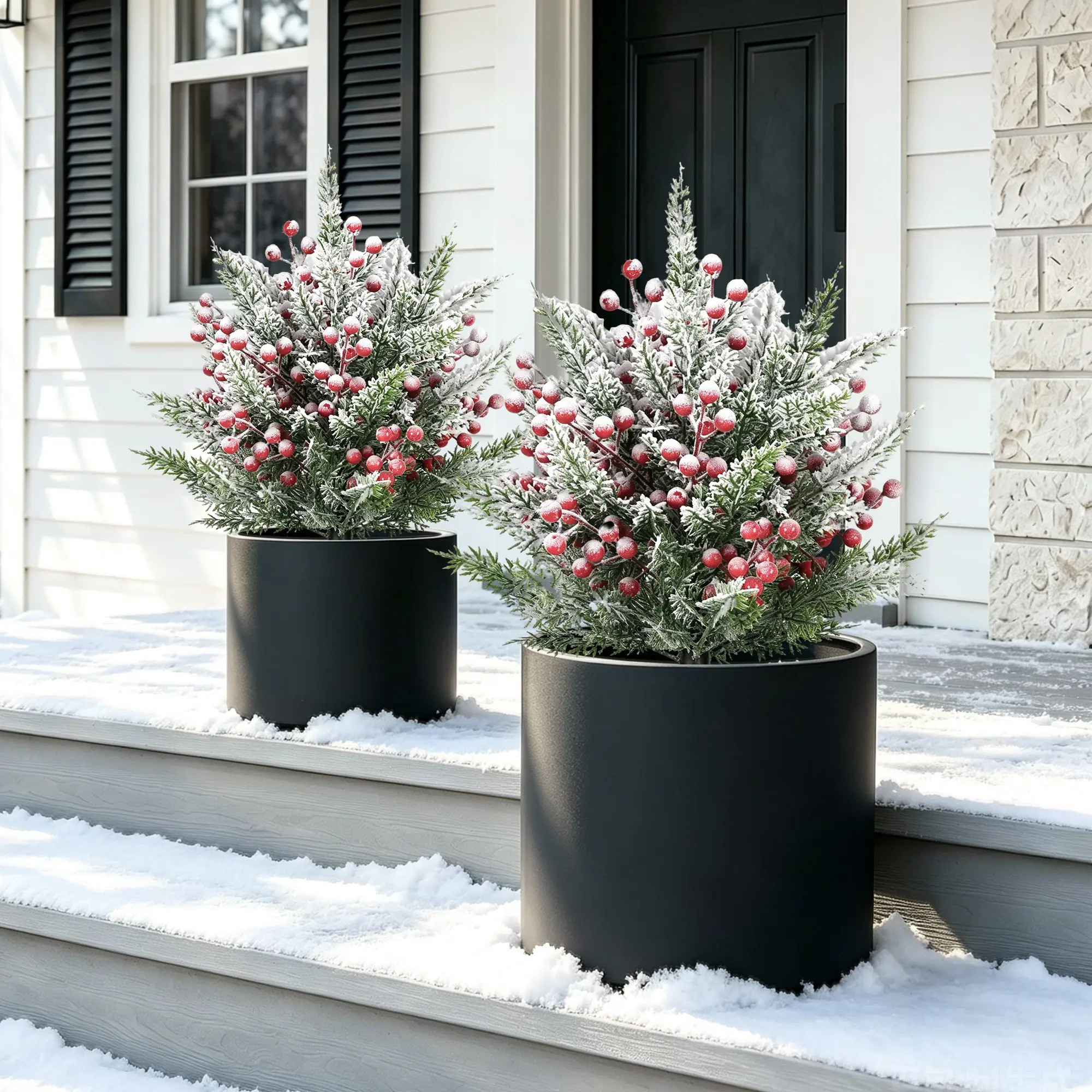 Christmas Decoration Outdoor Versatile Artificial Cedar Tree Planter, Pine Cone and Berry Decor, for Front Porch Garden Cemetery Terrace