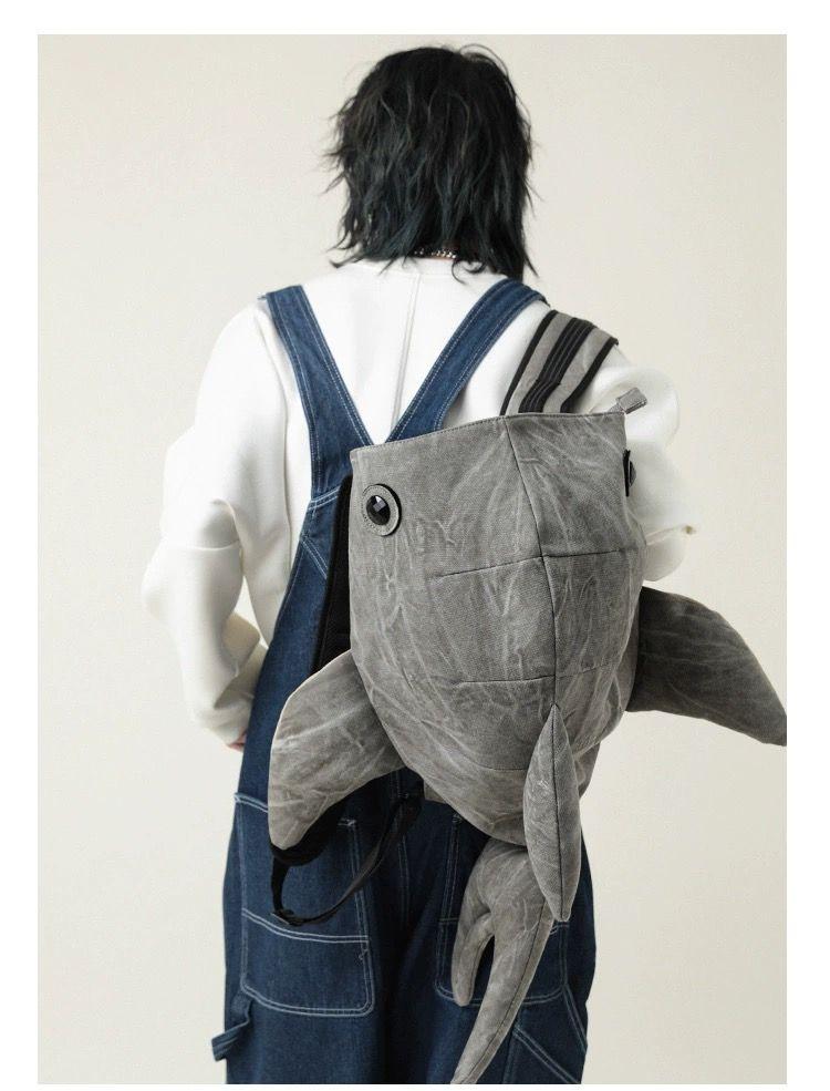 Y2K Funny Whale Shark Shape Backpack Durable Large Capacity Travel Bag Women Men Cute Outdoor Cartoon Knapsack Student Schoolbag