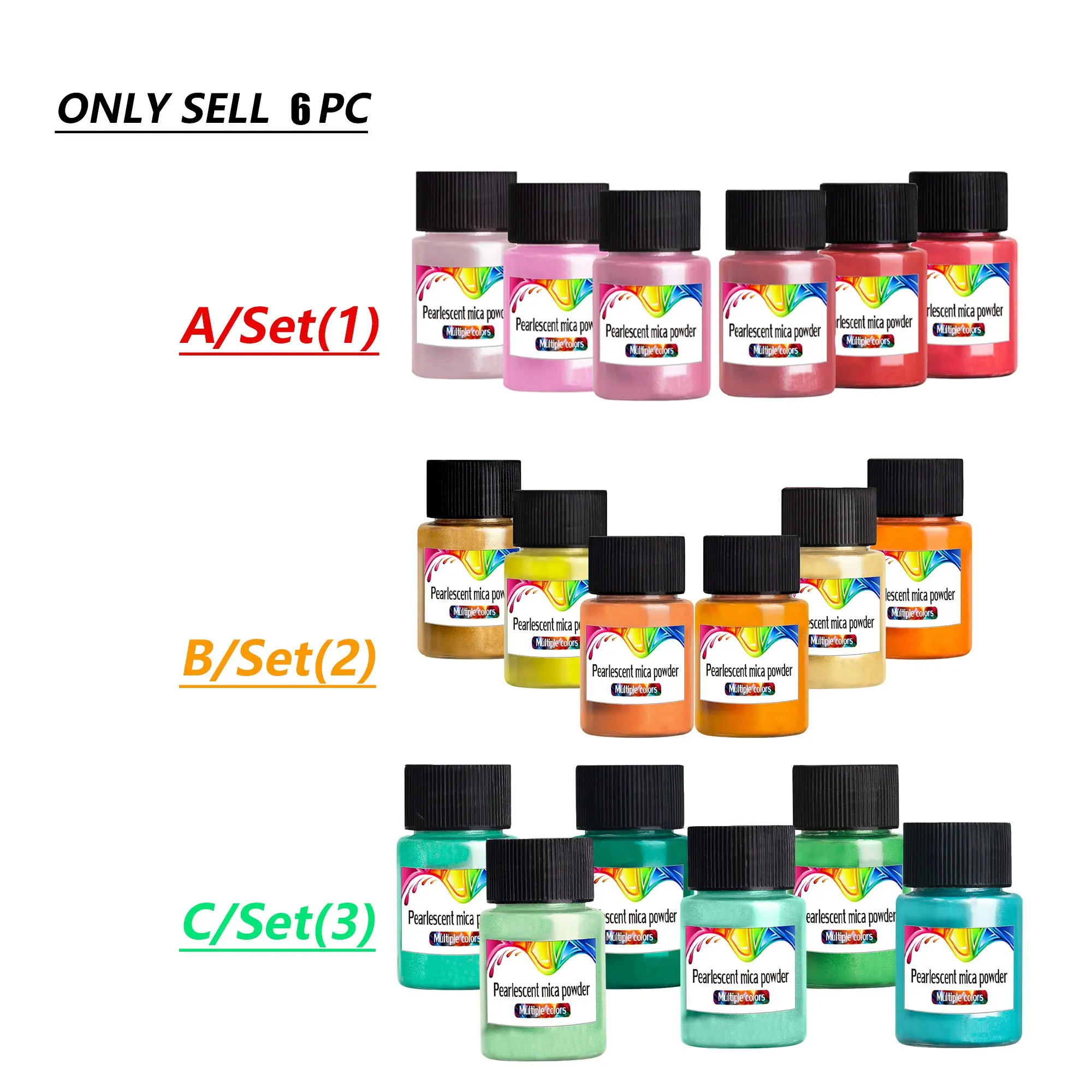 6 Bottles Pearlescent Mica Powder Set, 3 Color Gloss Shimmer Pigments, Non-Toxic Craft Supplies, Cake Decoration DIY, Not Edible