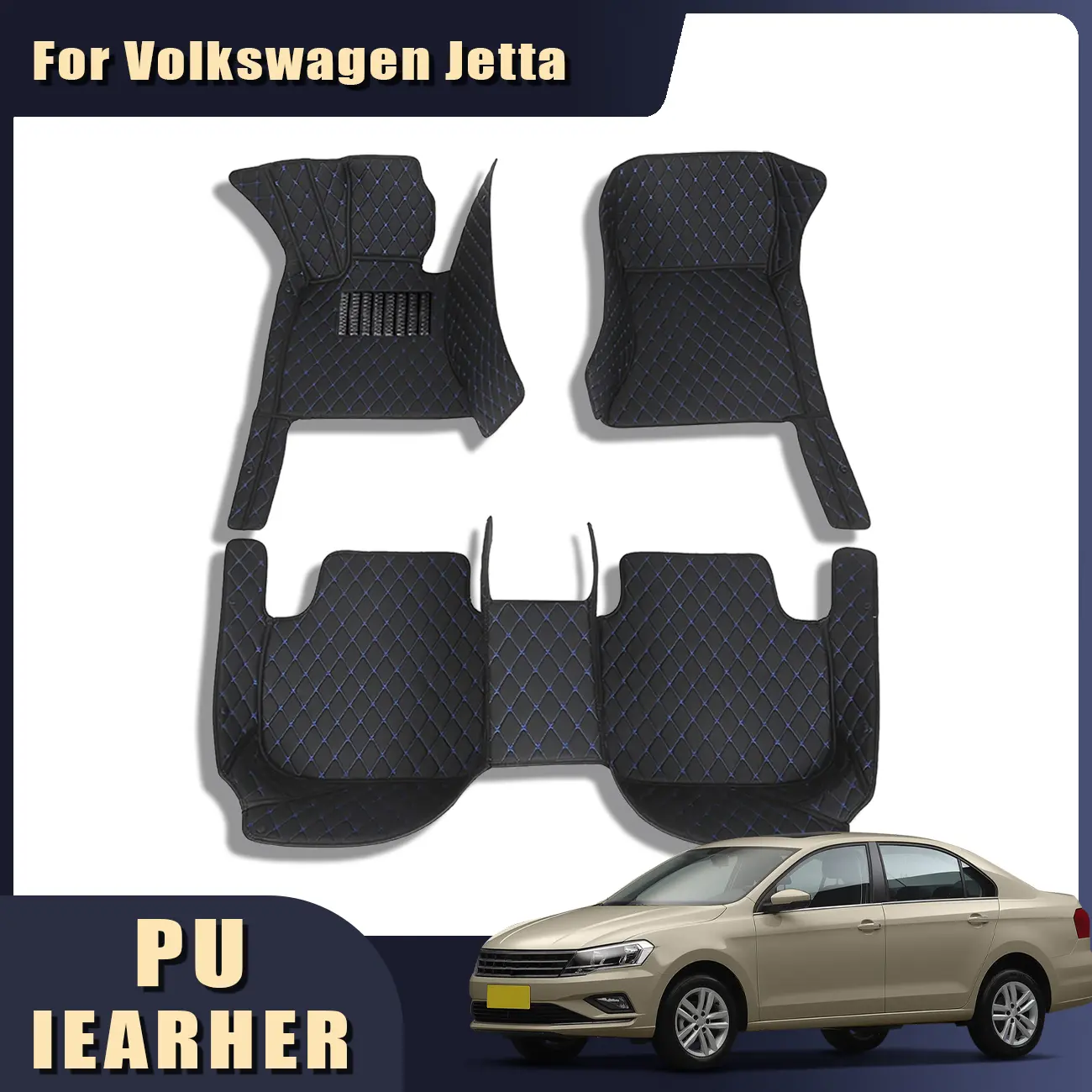 For Volkswagen Jetta 2019-2026 Left wheel drive car floor mat, made of PU leather material and equipped with 360 degree high edge protection, with a non jamming throttle design, suitable for heavy weather, detachable and easy to clean