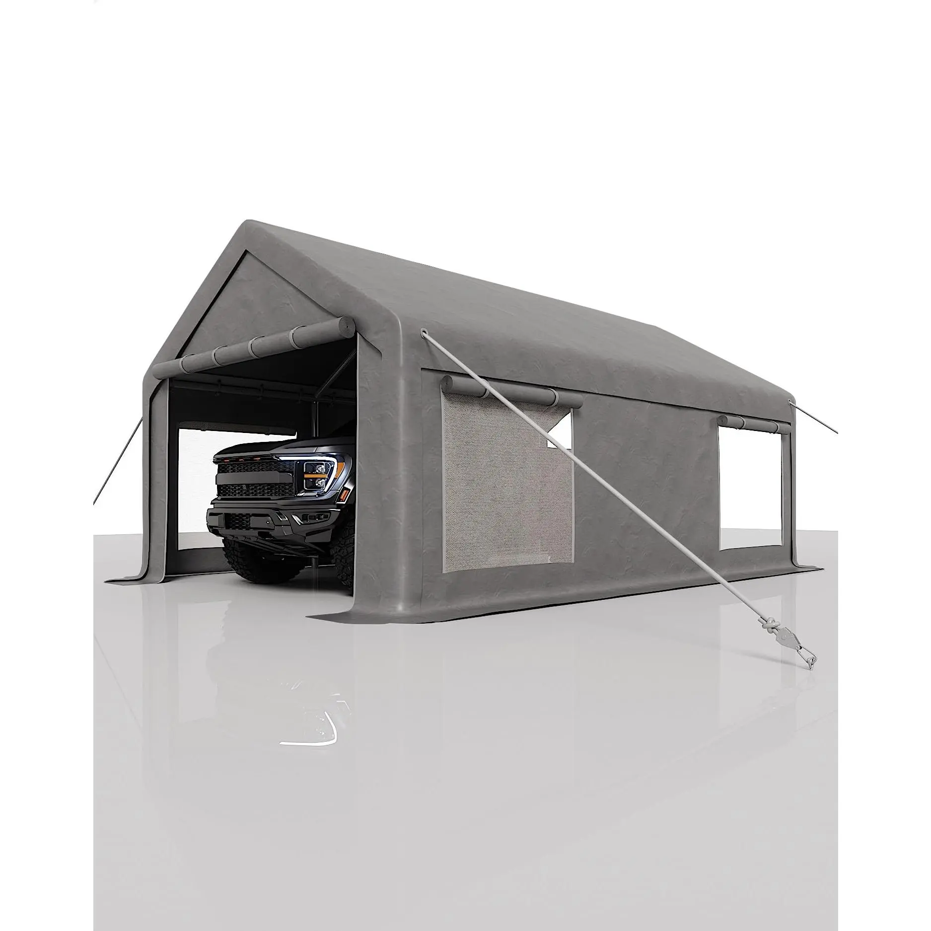 Heavy-Duty 12x20 ft Portable Garage Carport Shelter - 200G PE Waterproof Tarp Canopy, Galvanized Frame, 2 Roll-Up Doors, 4 Mesh Windows - Vehicle/Boat Storage, Event Shelter, Temporary Paint Booth
